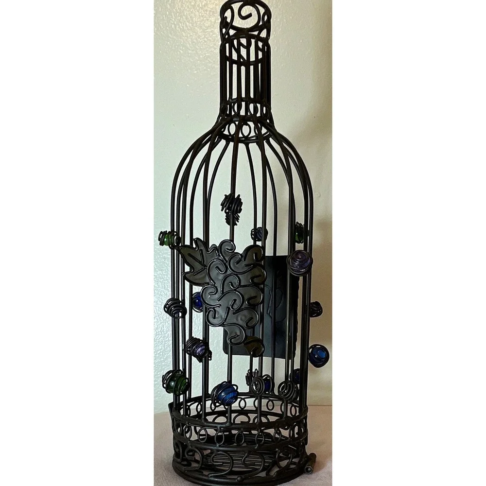 Tuscan Metal Wine Bottle Stand Cork Holder Cage w/ 
